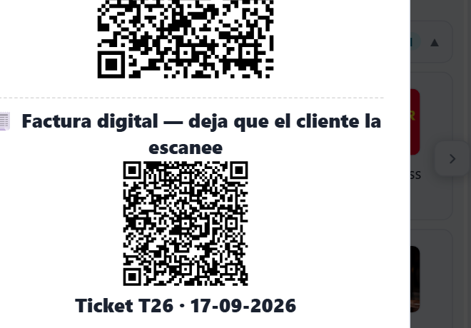 Pantalla de cobro con el QR de la factura digital