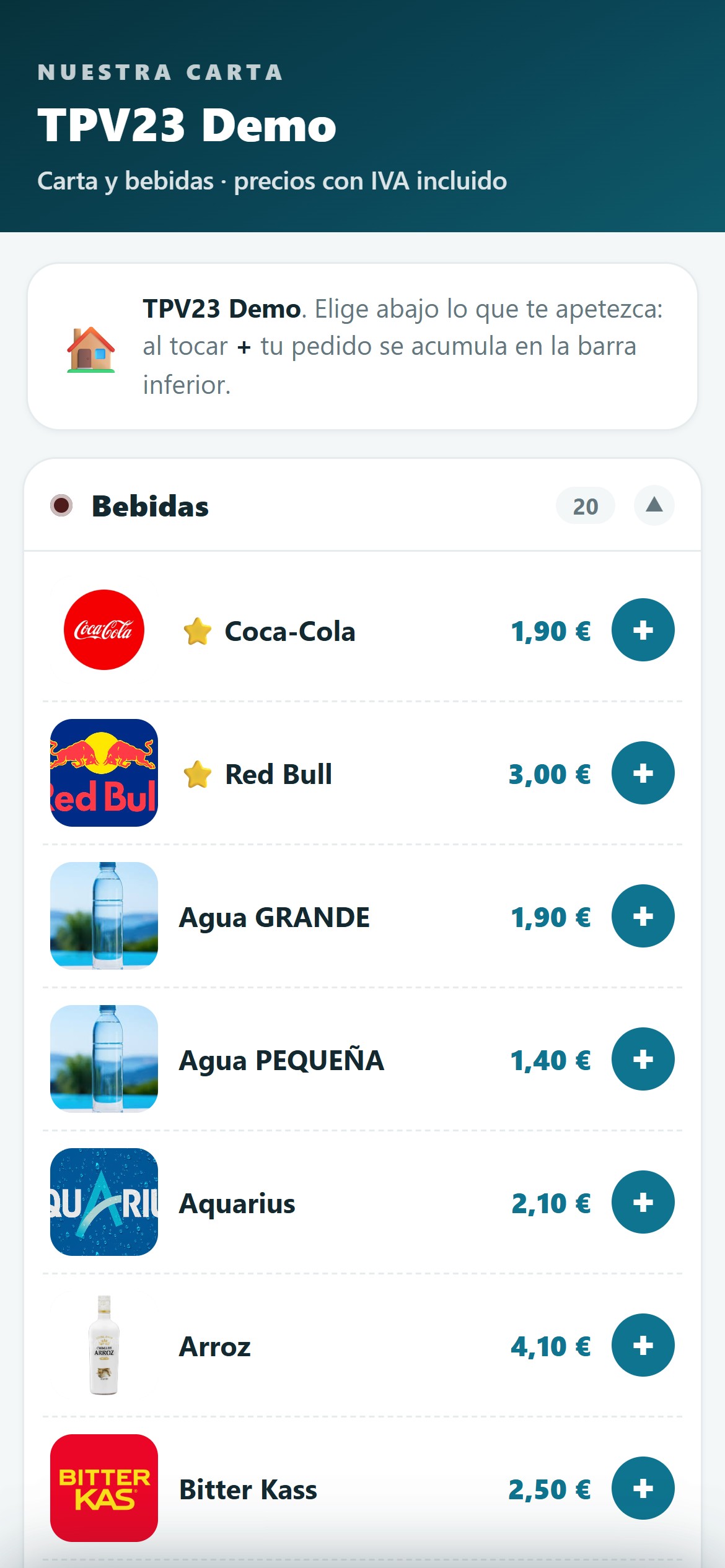 El cliente pide desde su mesa con la carta QR en el móvil y añade productos a su pedido